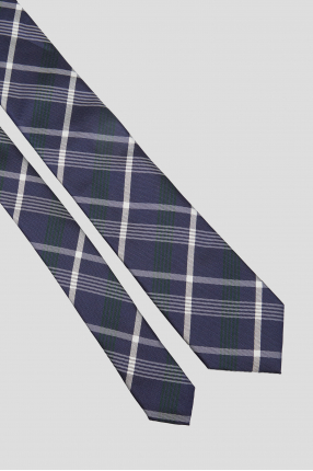 Чоловіча темно-синя шовкова картата краватка 1