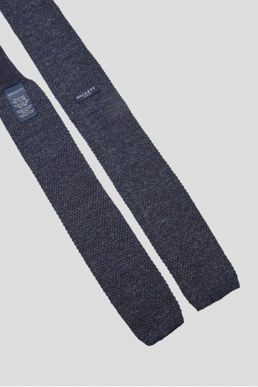 Мужской темно-синий льняной галстук - 3