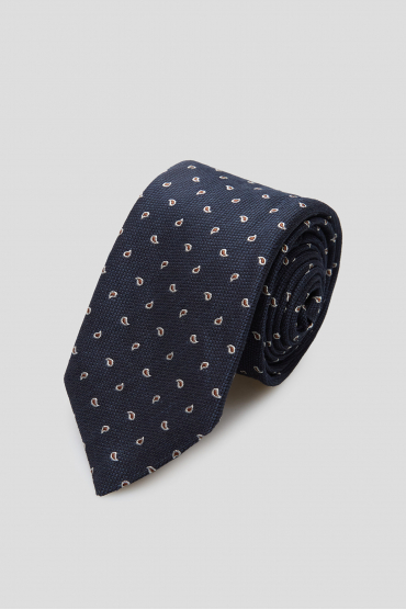 Чоловіча темно-синя краватка з візерунком - 1