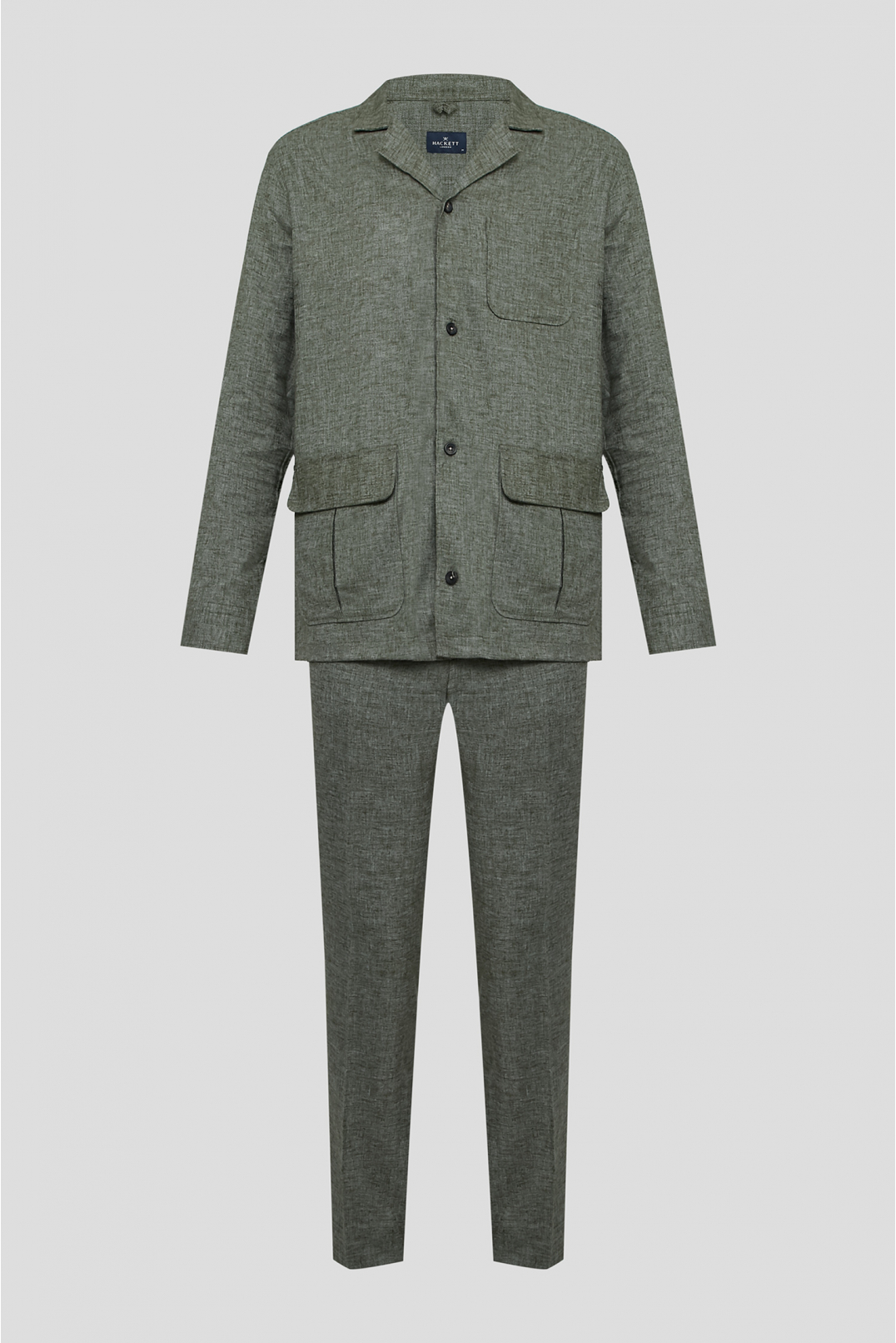 Чоловічий зелений лляний костюм (блейзер, брюки) - 1