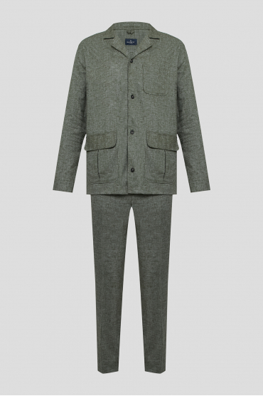 Чоловічий зелений лляний костюм (блейзер, брюки) - 1
