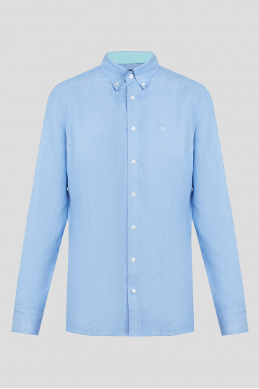 Чоловіча блакитна лляна сорочка  - 1