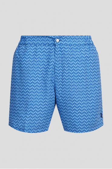 Мужские синие плавательные шорты с узором - 1
