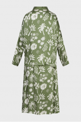 Женский зеленый костюм с узором (рубашка, юбка) 1