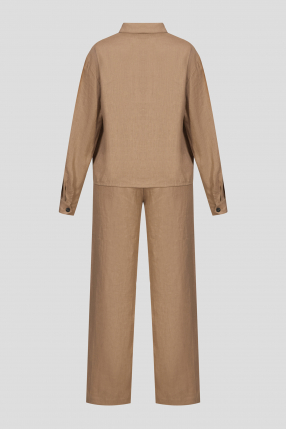 Жіночий бежевий лляний костюм (сорочка, брюки) 1