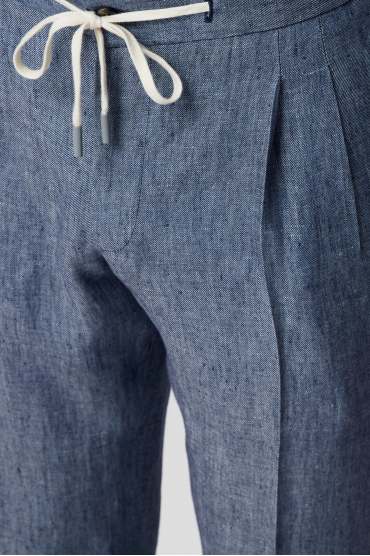 Мужские синие льняные брюки - 3