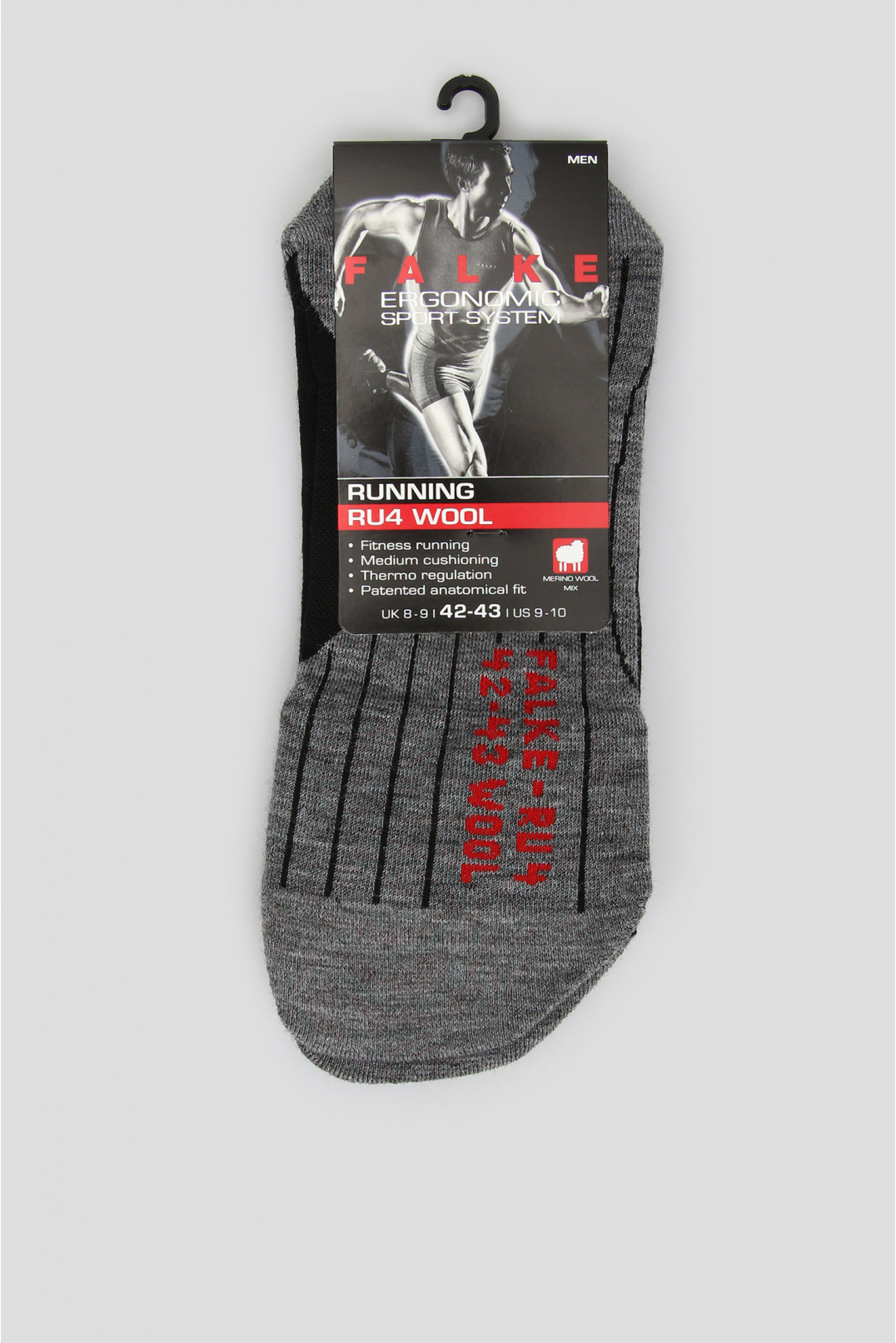 Мужские серые носки для бега RU4 WOOL - 1